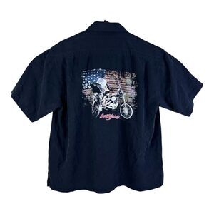 Bobby Chan 100% Silk Barrett Jackson Button Up Black Shirt Large Motorcycle